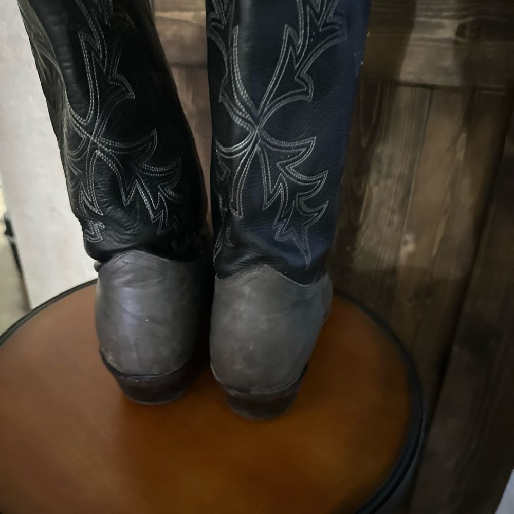 Men's Black and Gray Western Cowboy Boots Texas Brand - Picture 3 of 10